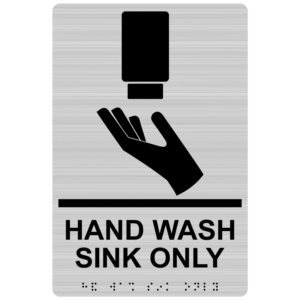 Portrait ADA Hand Wash Sink Only Braille Sign RRE 996 BLKonBRSLVR