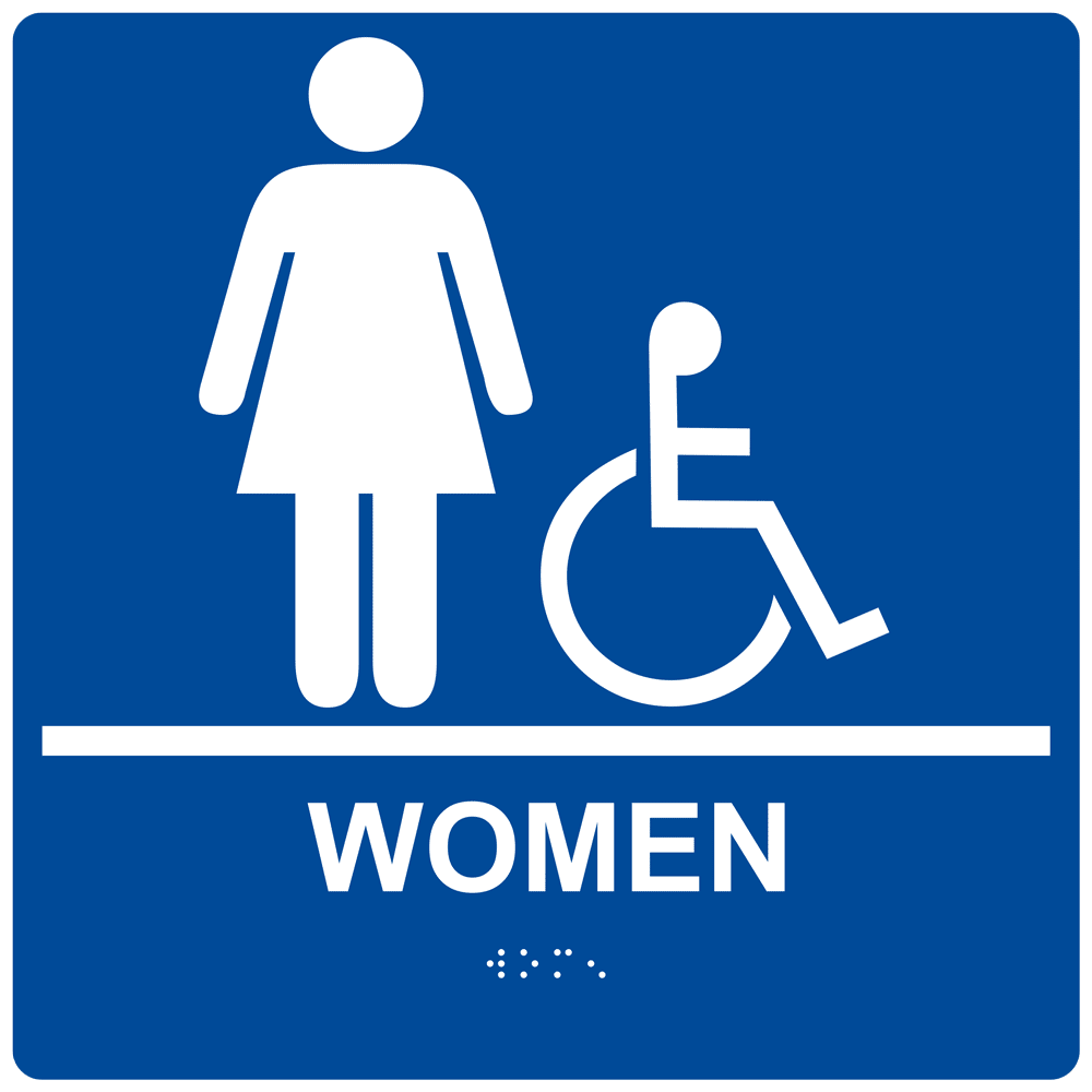 Square Blue ADA Braille Accessible WOMEN Sign - RRE-130-99_White_on_Blue