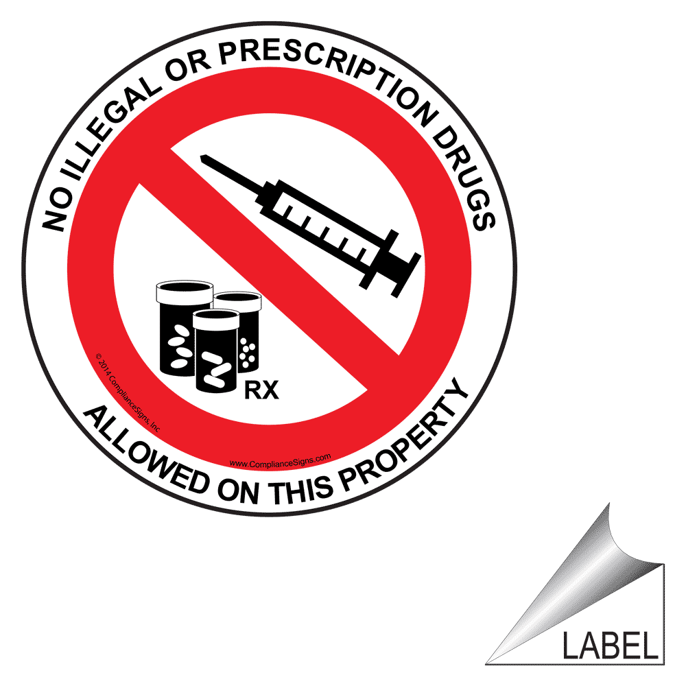 No Illegal Or Prescription Drugs Label LABEL-PROHIB-448