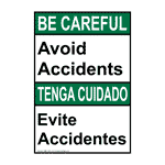 ANSI BE CAREFUL Avoid Accidents Bilingual Sign ABB-1350