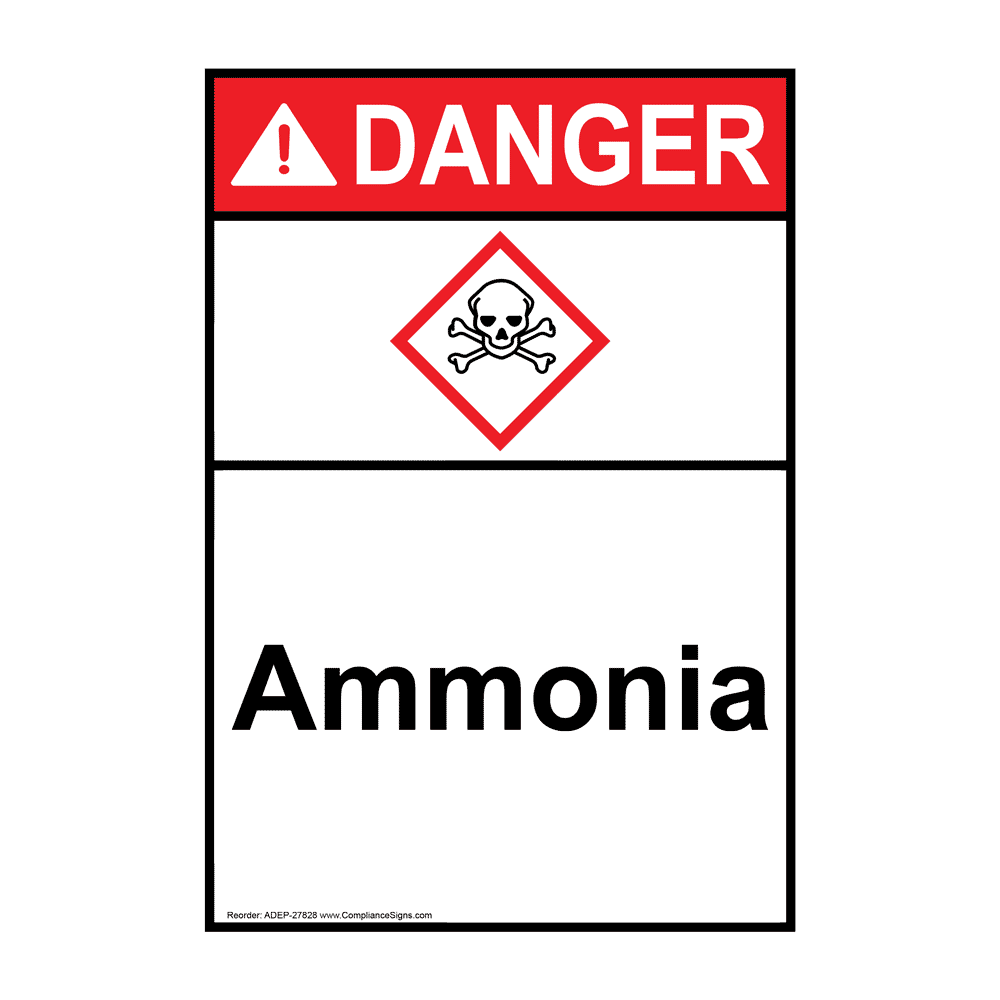 Portrait ANSI DANGER Anhydrous Ammonia Wear Proper PPE Sign ADEP28077