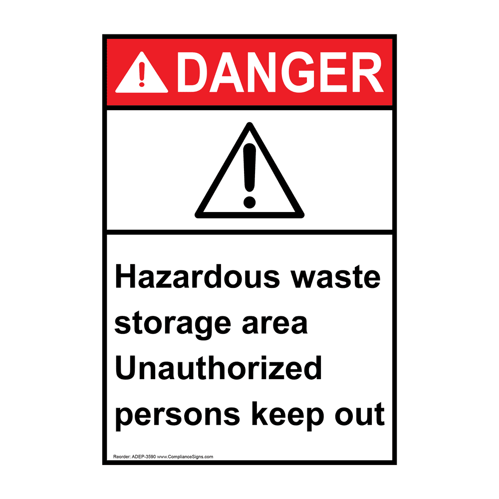 Portrait ANSI DANGER Hazardous Waste Storage Area Sign ADEP3590