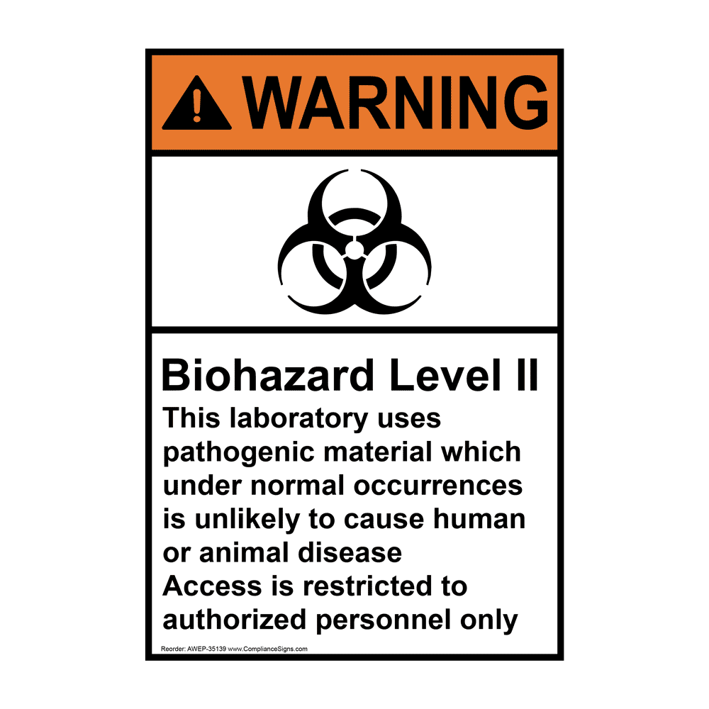 Portrait ANSI WARNING Biohazard Level II Sign with Symbol AWEP-35139