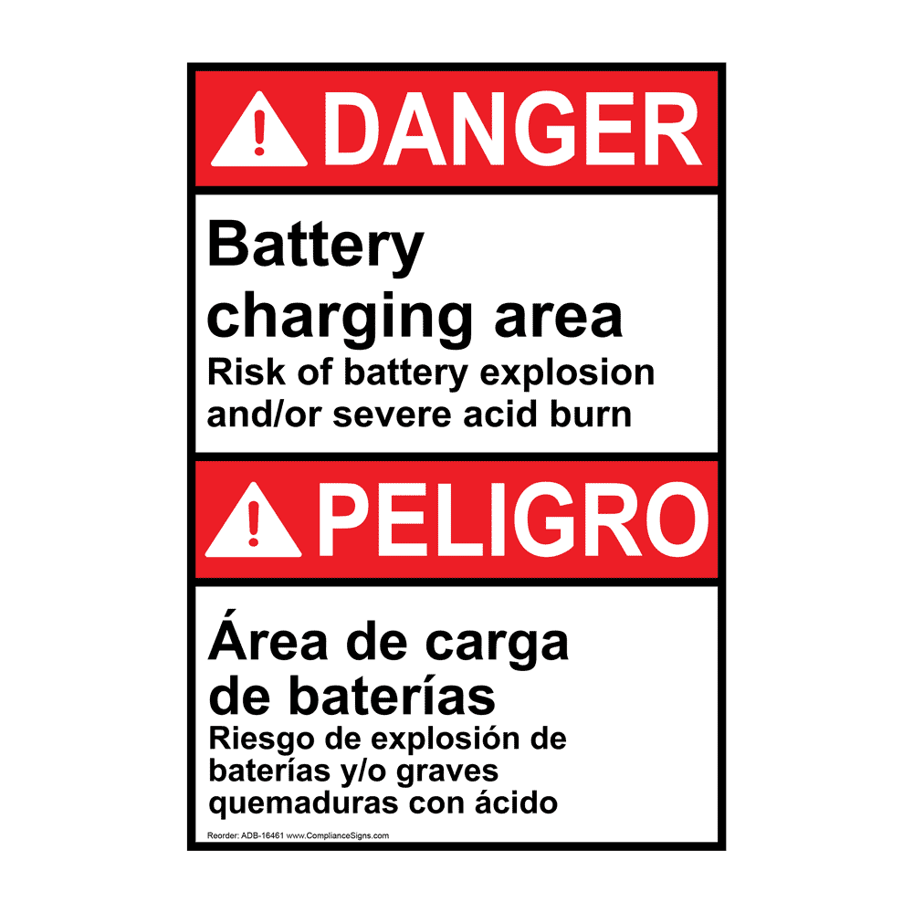 ANSI DANGER Battery Charging Area Risks Bilingual Sign ADB16461
