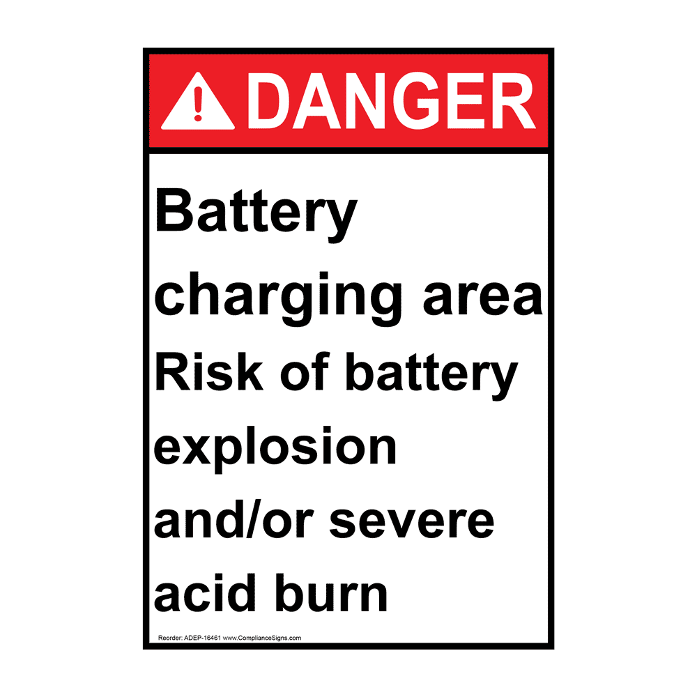 ANSI DANGER Battery Charging Area Risks Sign ADE16461 Process Hazards