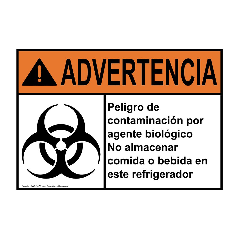 ANSI WARNING Biohazard No Food Or Drink Spanish Sign AWS-1470