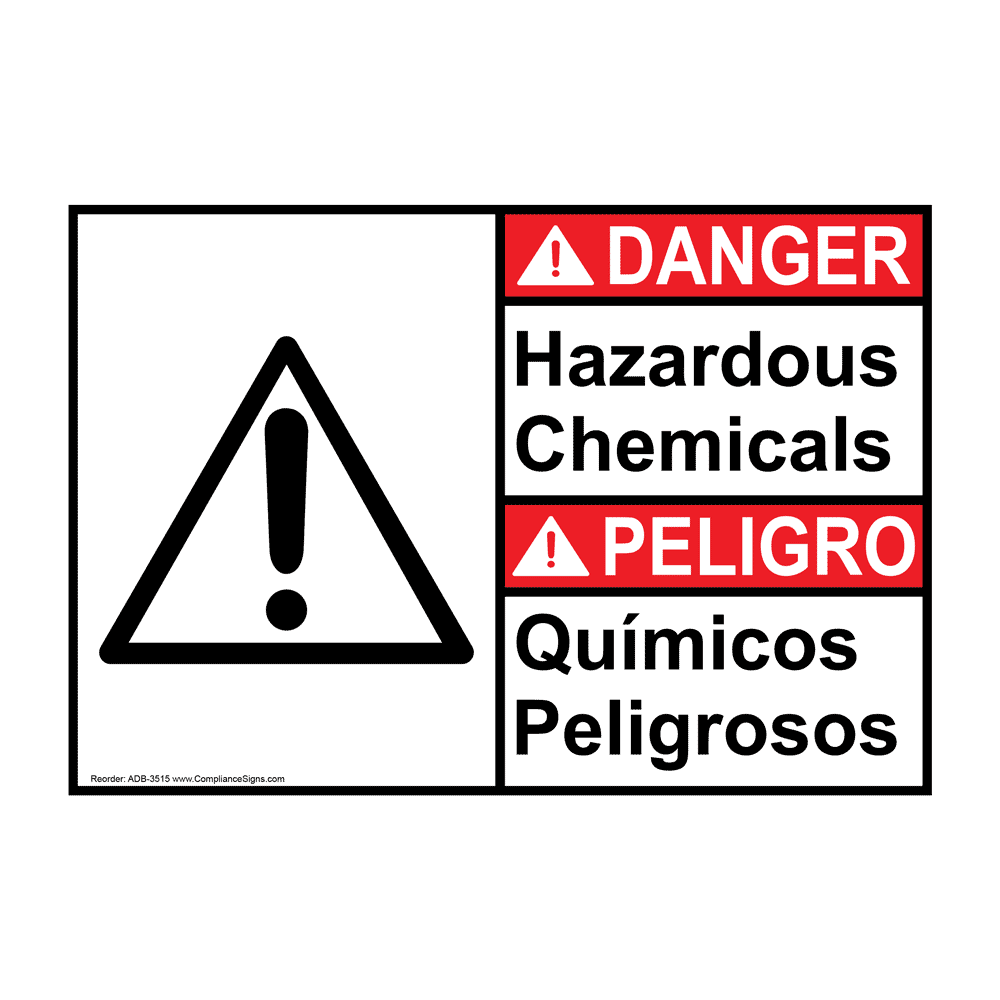 English + Spanish ANSI DANGER Hazardous Chemicals Sign With Symbol ADB-3515