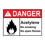 ANSI DANGER Acetylene No Smoking No Open Flames Sign ADE-1090 Chemical