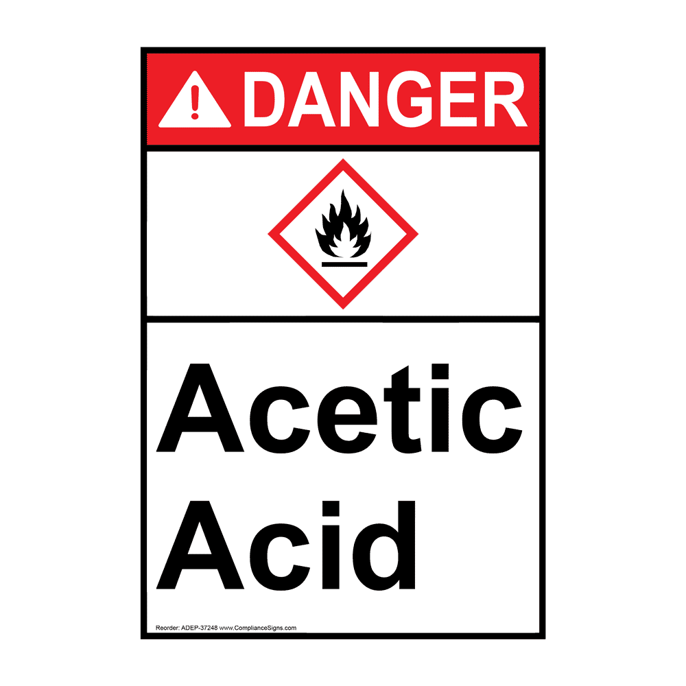 Portrait ANSI DANGER Acetic Acid Sign with GHS Symbol ADEP-37248