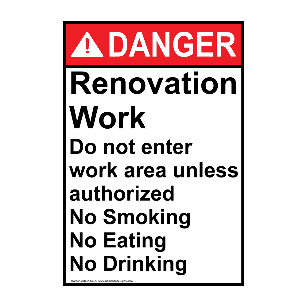 Portrait ANSI DANGER Renovation Work Do not enter Sign ADEP-13020