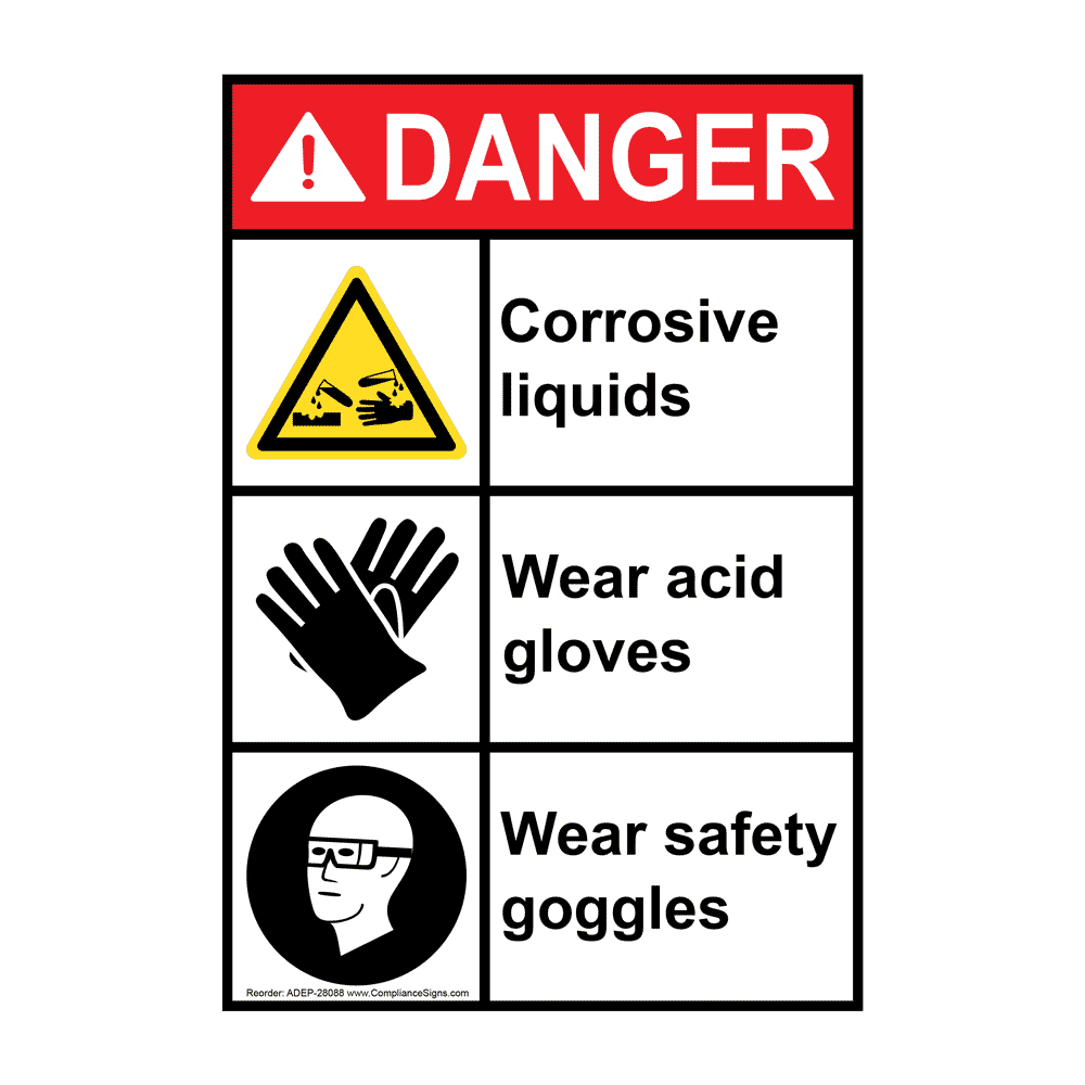 Portrait ANSI CAUTION Corrosive Liquids Wear PPE Sign ADEP28088 Hazmat
