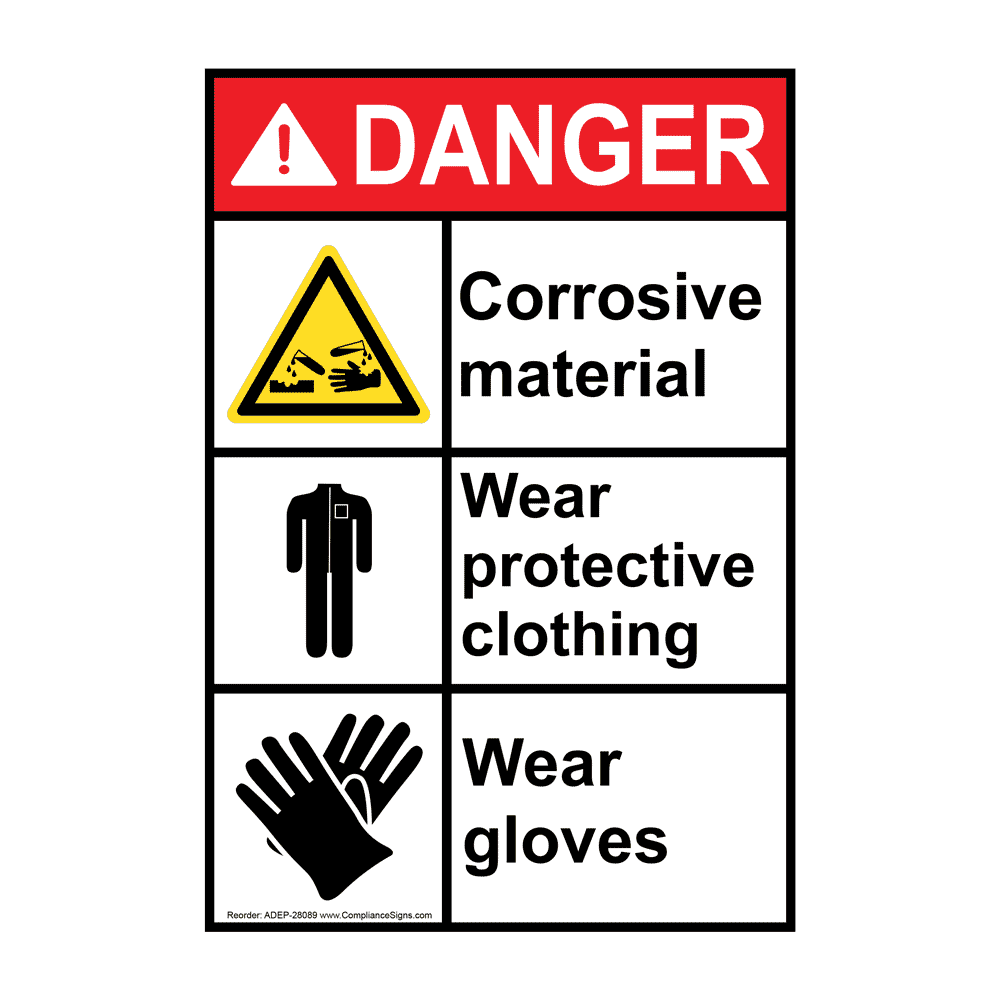 Portrait ANSI DANGER Corrosive Material Wear PPE Sign ADEP28089 Hazmat