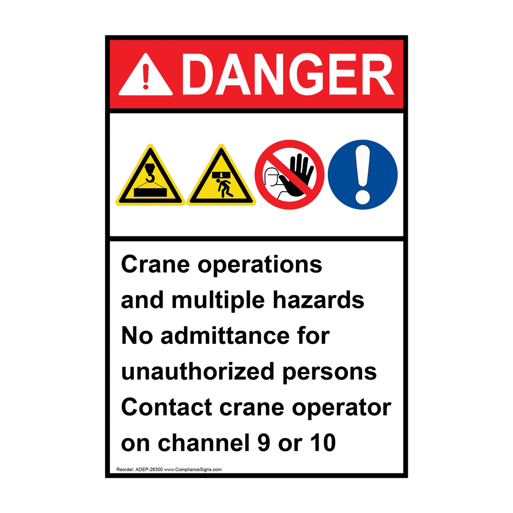 Portrait ANSI DANGER Crane operations Sign with Symbol ADEP-28300