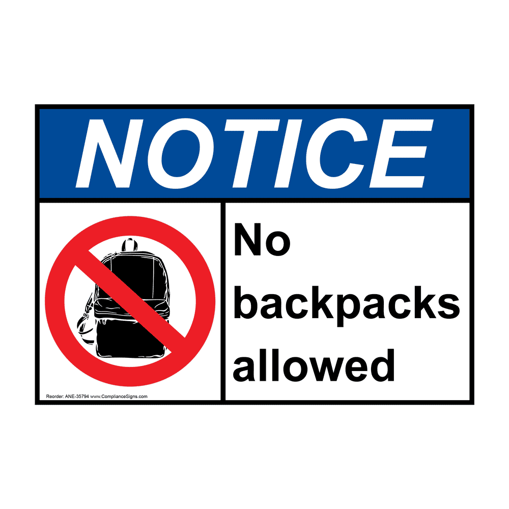 ANSI No Backpacks Allowed Sign With Symbol ANE-35794
