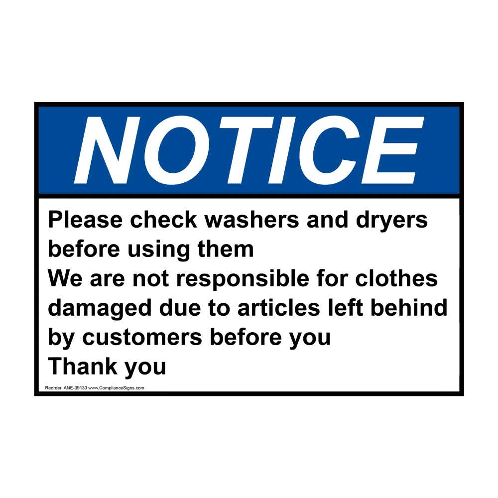 ANSI Please Check Washers And Dryers Before Using Sign ANE39133