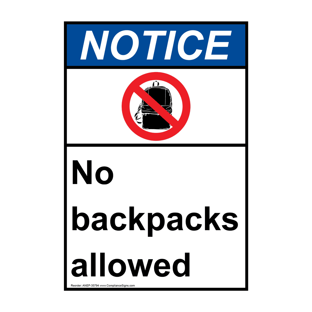 ANSI No Backpacks Allowed Sign With Symbol ANE35794