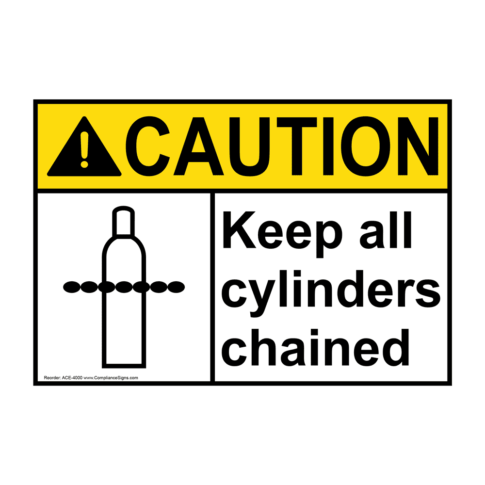 ANSI CAUTION Keep All Cylinders Chained Sign with Symbol ACE-4000