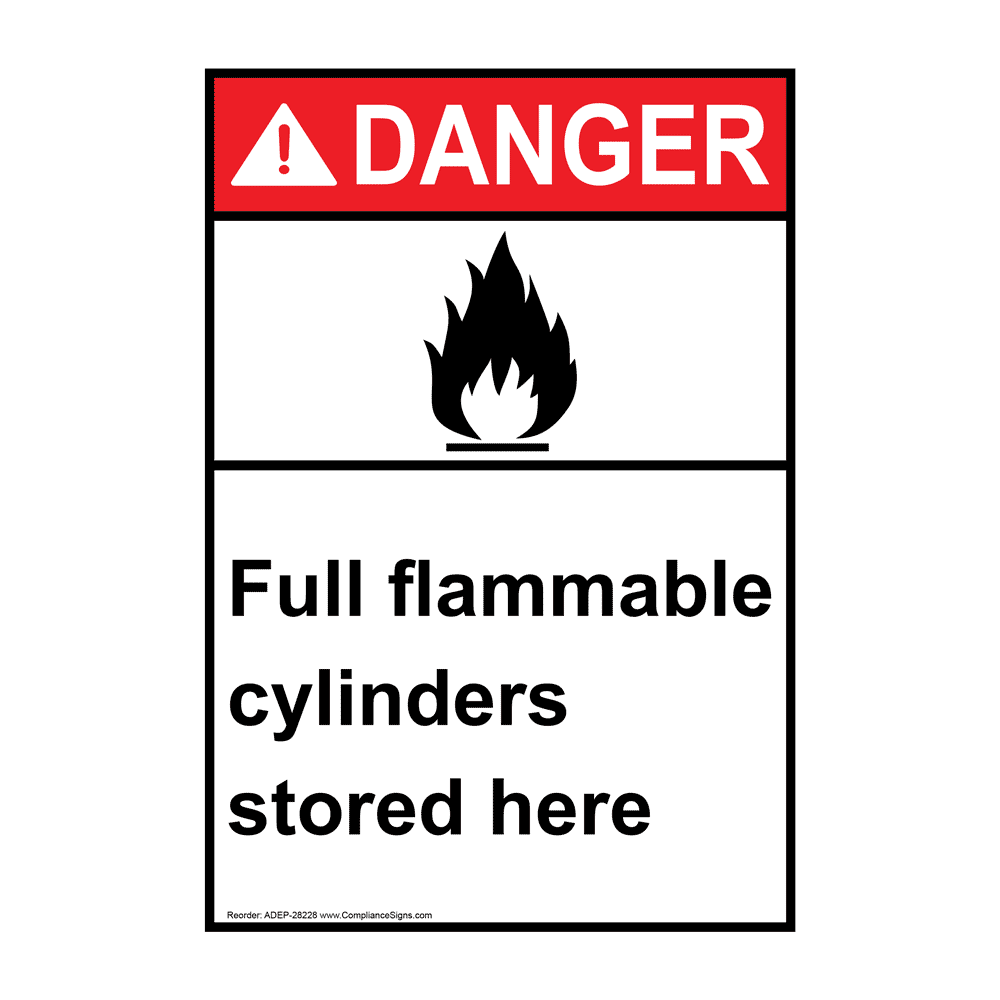 Portrait ANSI DANGER Full flammable cylinders Sign with Symbol ADEP-28228