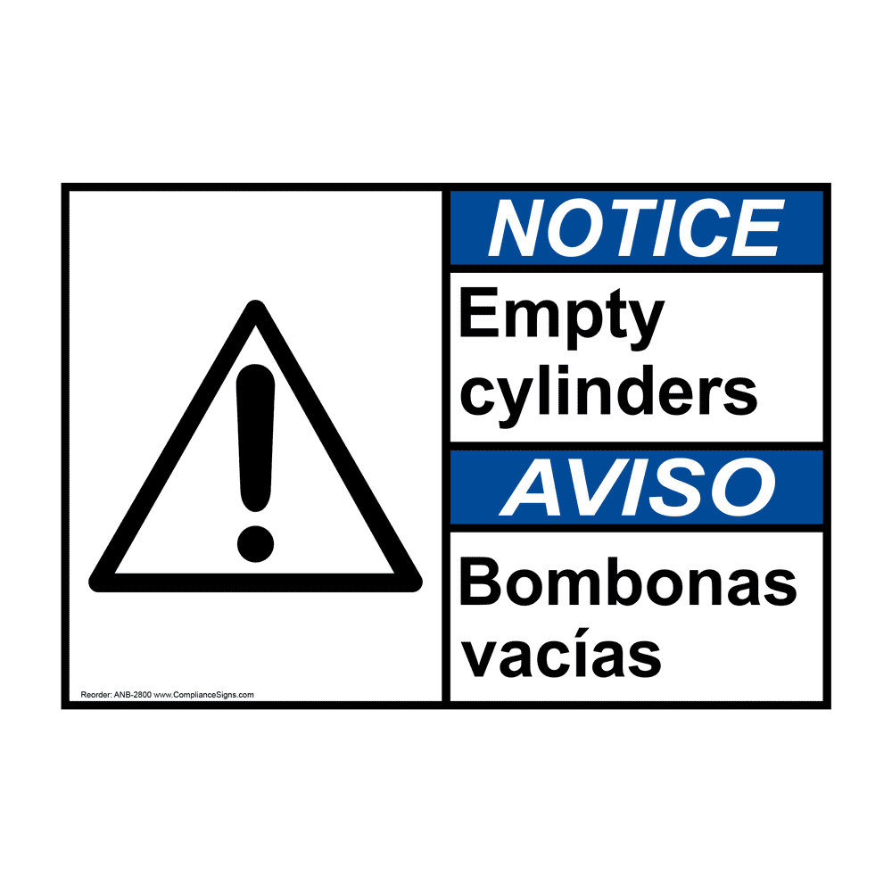 English + Spanish ANSI NOTICE Empty Cylinders - Bombonas Vacías Sign With Symbol ANB-2800