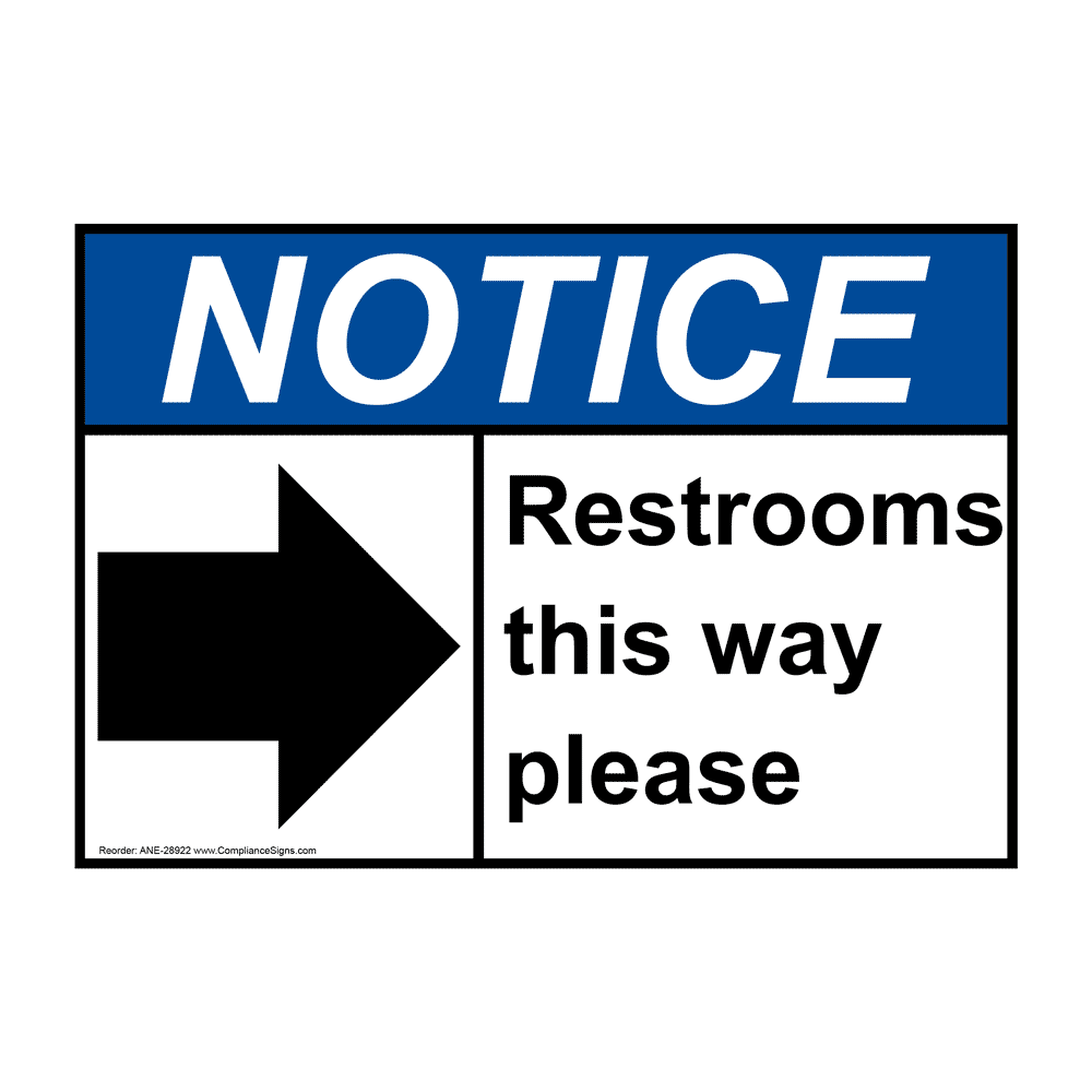 ANSI Visit Restroom Here Left Arrow Sign With Symbol ANE ...