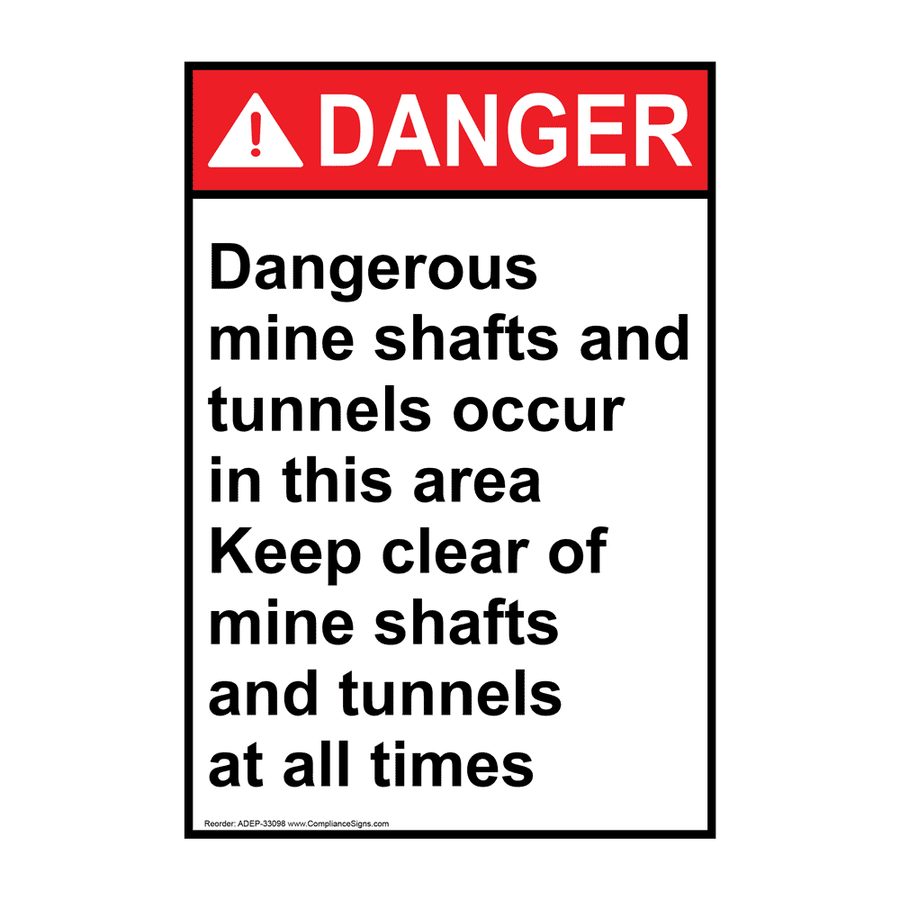 Portrait ANSI Dangerous Mine Shafts And Tunnels Sign ADEP33098