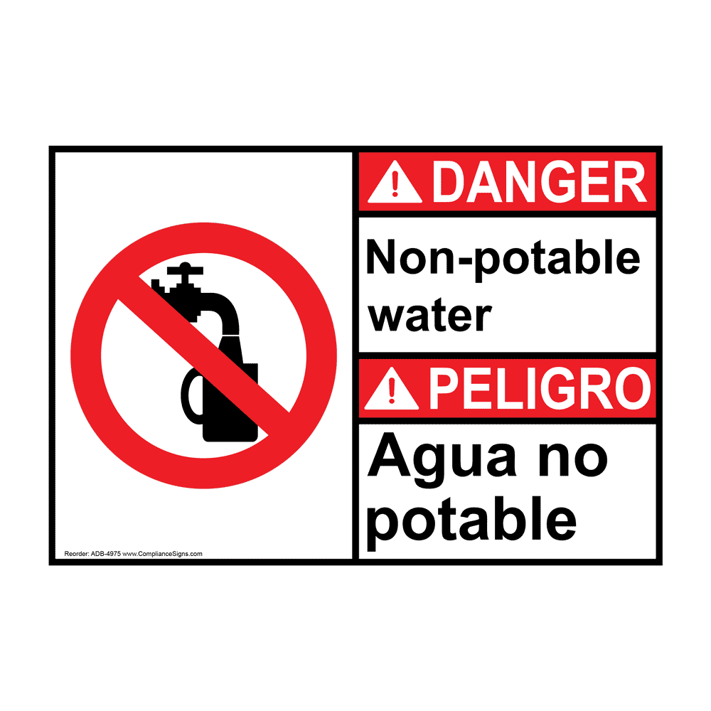 English + Spanish ANSI DANGER Non-Potable Water Sign With Symbol ADB-4975