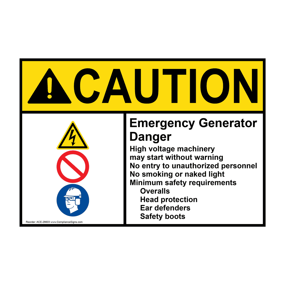 Portrait ANSI Emergency Generator Sign With Symbol ACEP28603