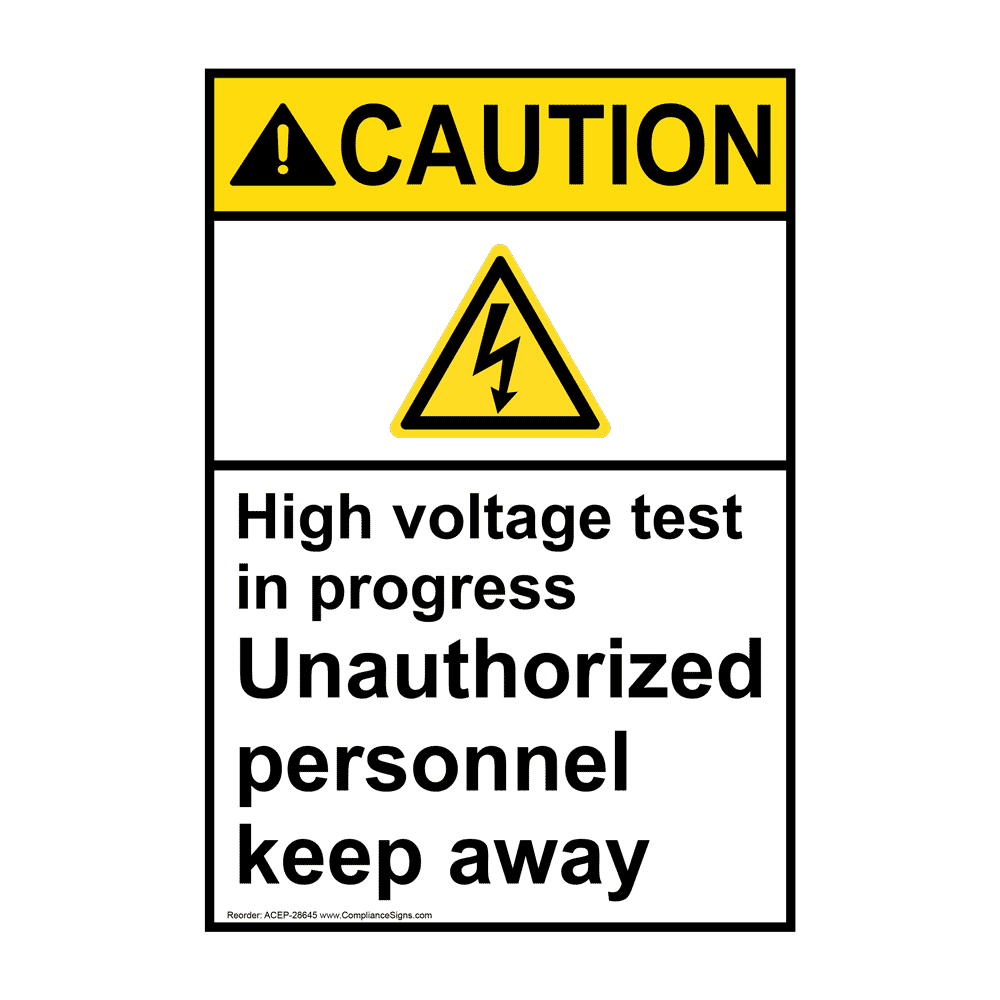 Portrait ANSI High Voltage Test Sign With Symbol ACEP28645