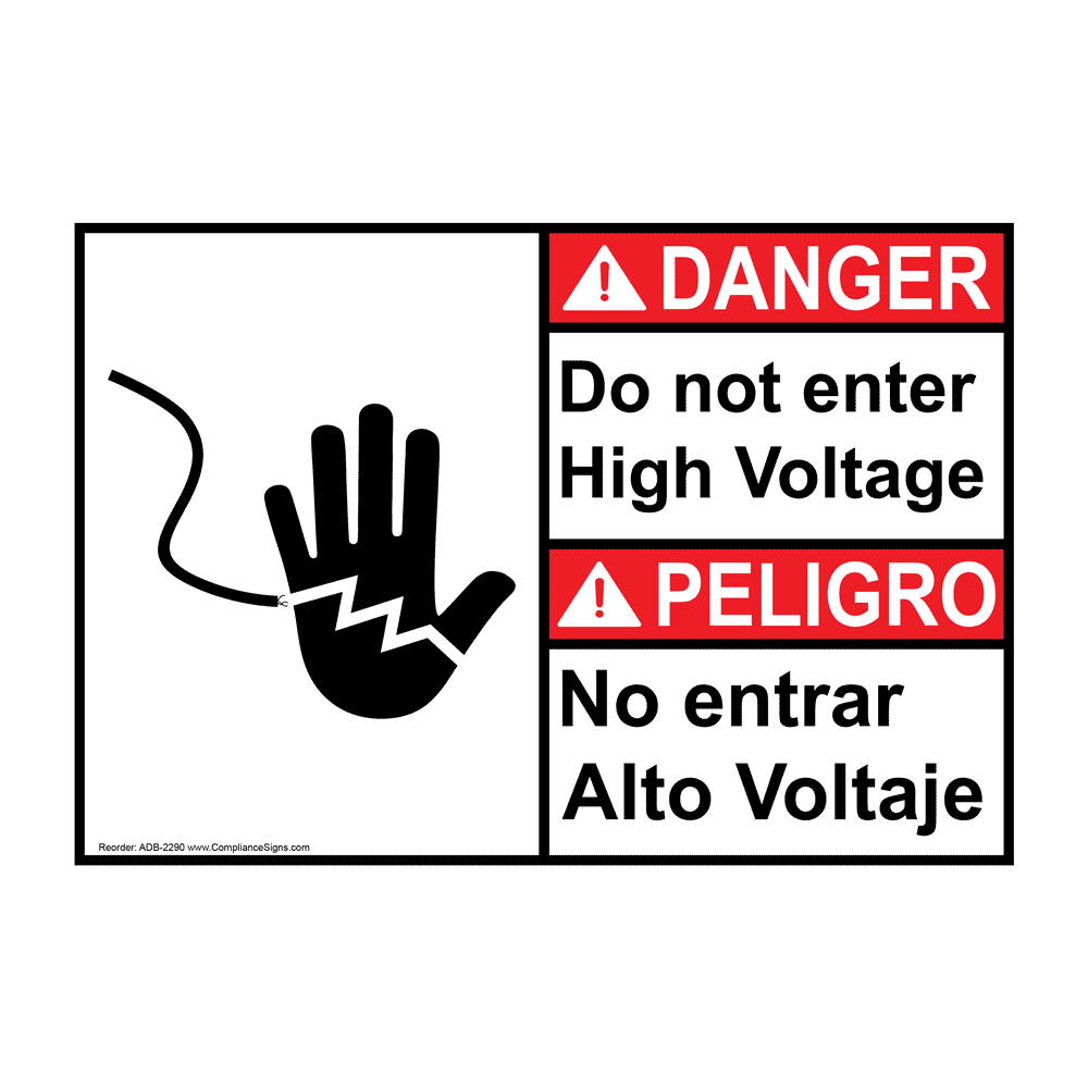English + Spanish ANSI DANGER Do Not Enter High Voltage Sign With Symbol ADB-2290