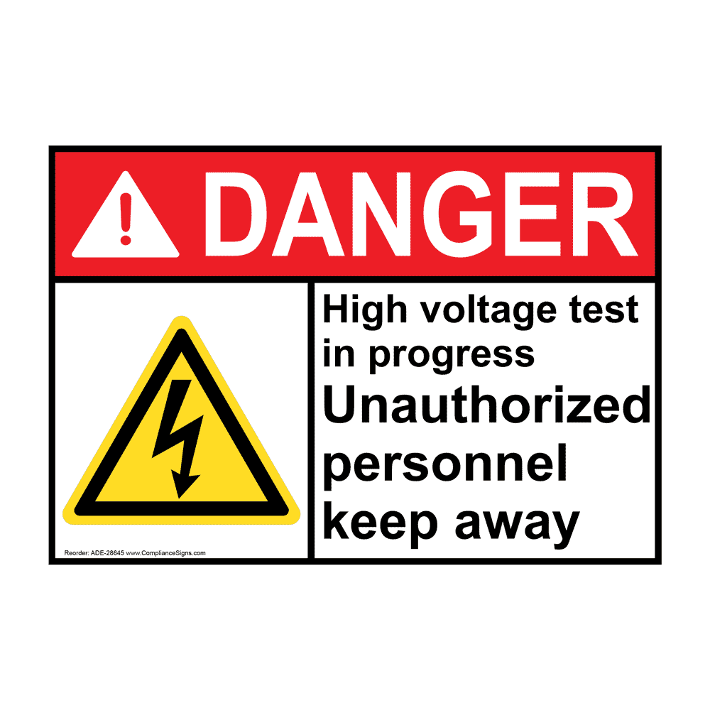 ANSI High Voltage Test In Progress Sign With Symbol ADE28645