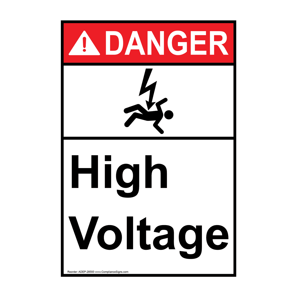 Portrait ANSI Hazardous Voltage Sign With Symbol ADEP28582