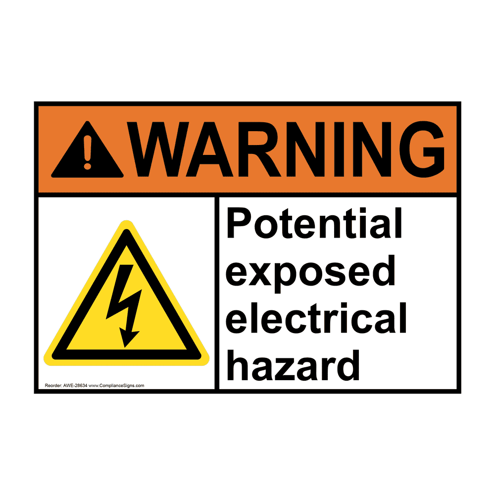 ANSI Potential Exposed Electrical Hazard Sign With Symbol AWE28634