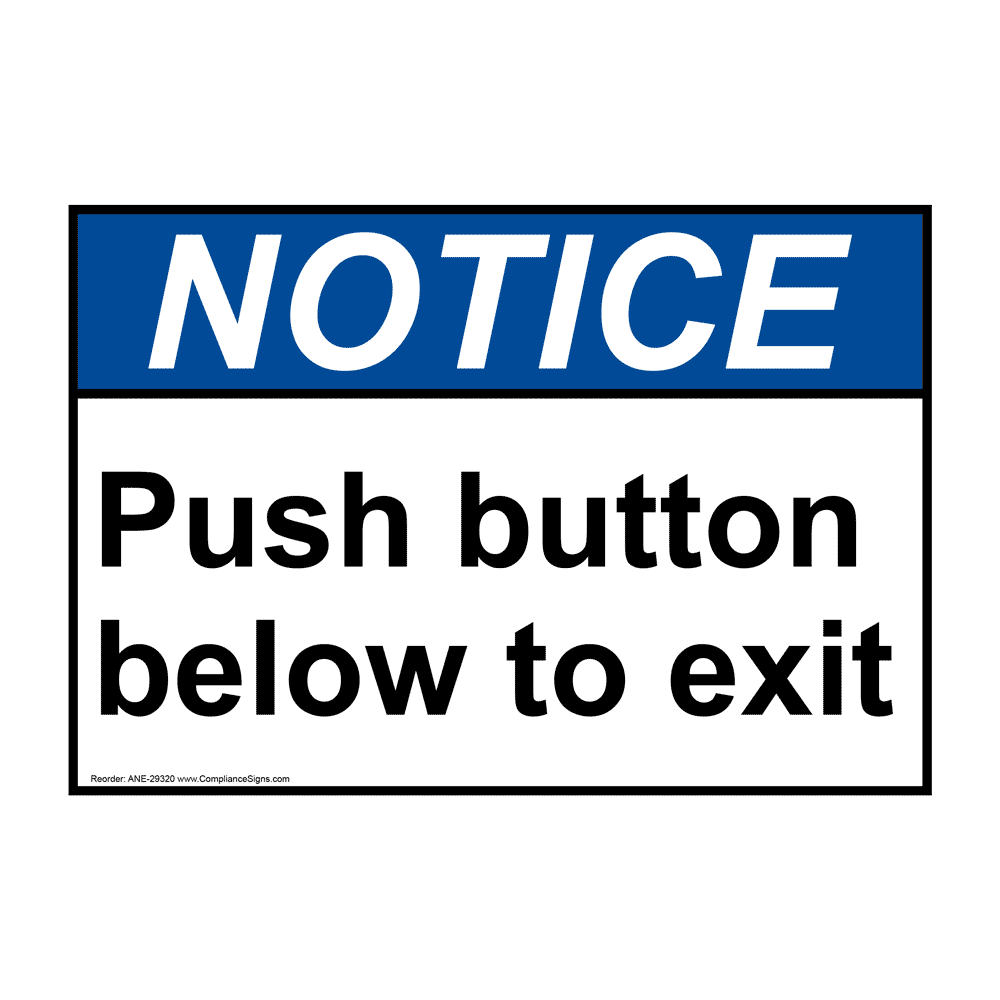 ANSI Push Button Below To Exit Sign ANE29320