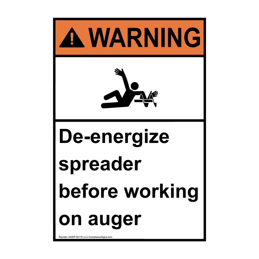Spreader Sign Portrait ANSI De-Energize Spreader Sign With Symbol AWEP-50119