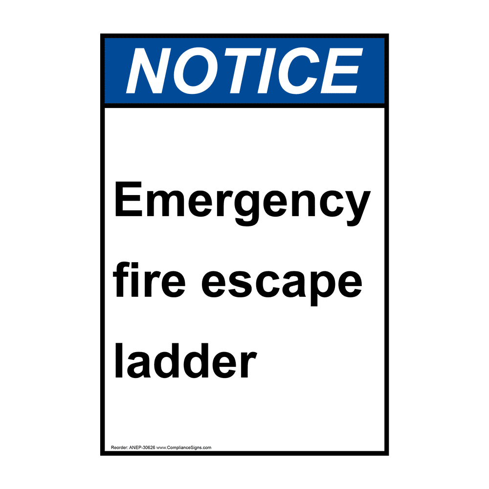 Portrait ANSI Emergency Fire Escape Ladder Sign ANEP30626