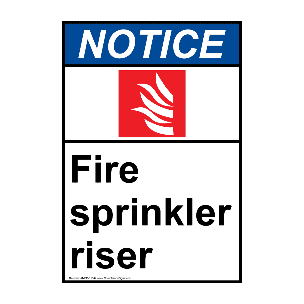 Portrait Fire Sprinkler Riser Sign With Symbol NHEP31044