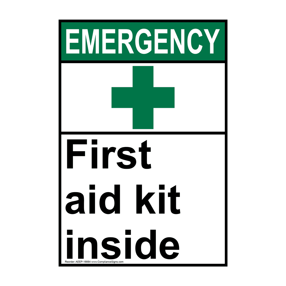 ANSI EMERGENCY First Aid Kit Inside Bilingual Sign AEB16663 First Aid