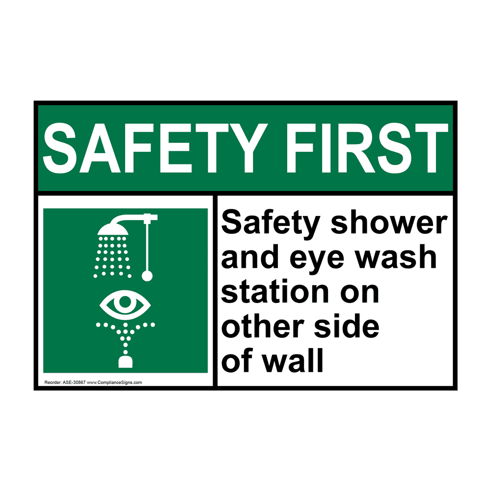 ANSI SAFETY FIRST Safety shower and eye wash station Sign with Symbol ASE-30867