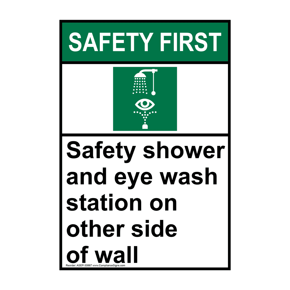 ANSI Safety Shower And Eye Wash Station Sign With Symbol ASE30867