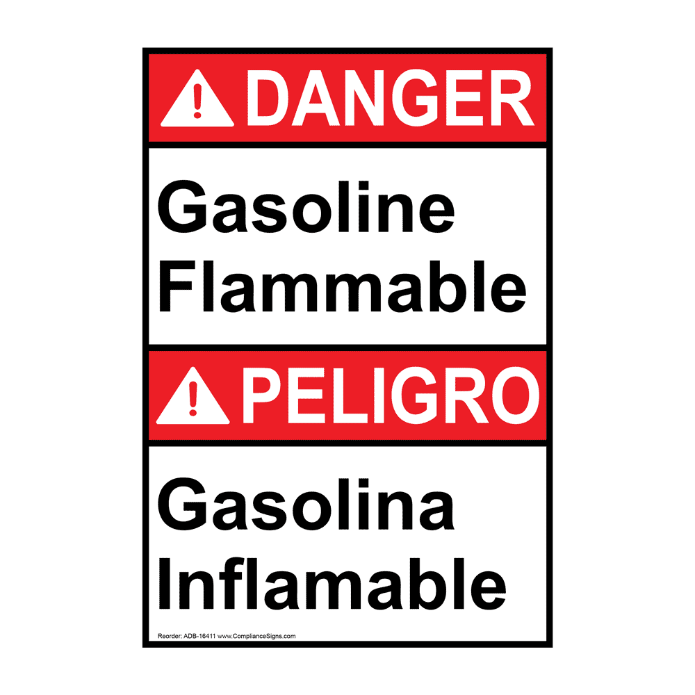 ANSI DANGER Gasoline Flammable Bilingual Sign ADB16411 Flammable
