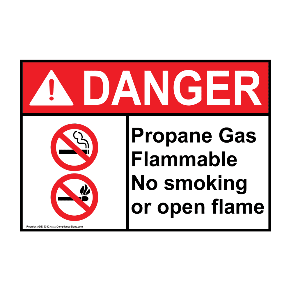 ANSI DANGER Propane Gas Flammable No Smoking Sign ADE5392 Flammable