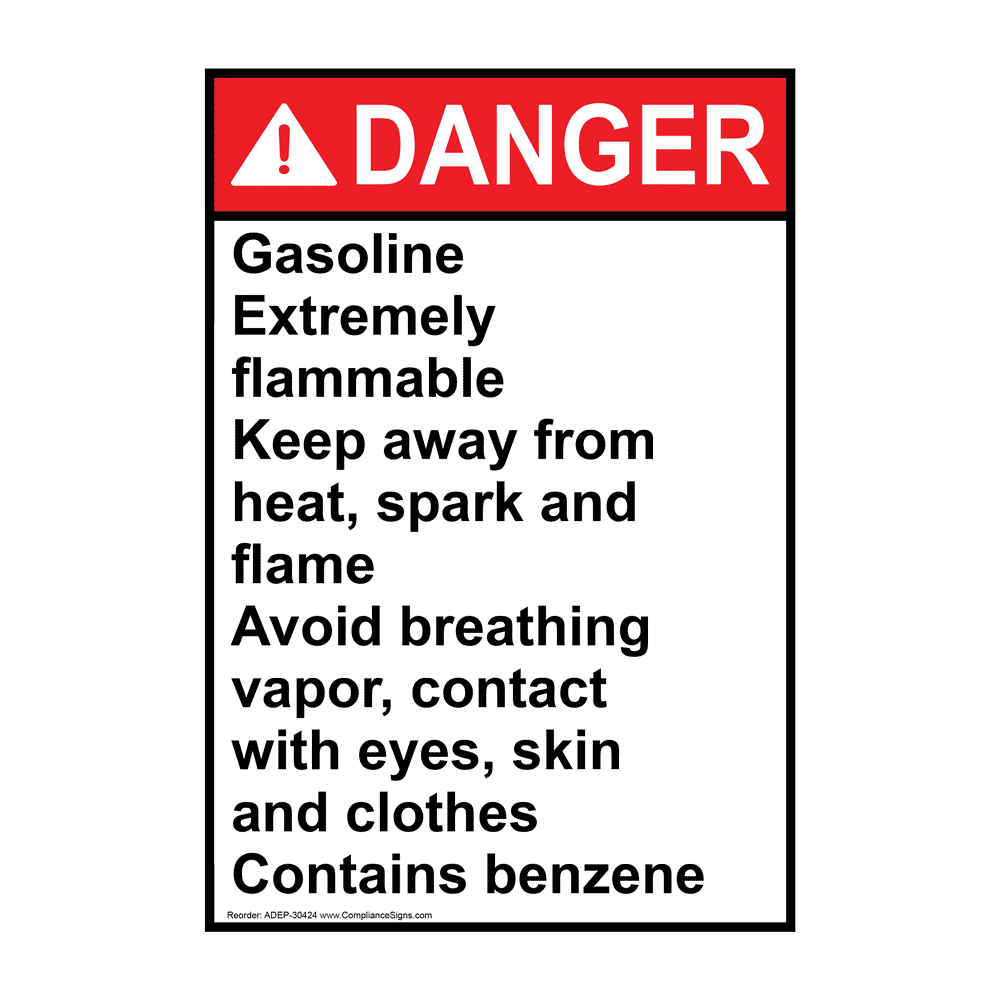 ANSI Gasoline Extremely Flammable Keep Away From Sign ADE30424