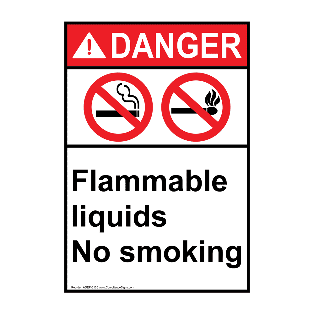Portrait ANSI DANGER Flammable Liquids No Smoking Sign ADEP3105