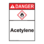Portrait ANSI-GHS DANGER Acetylene Sign ADEP-27823 Hazmat Chemical