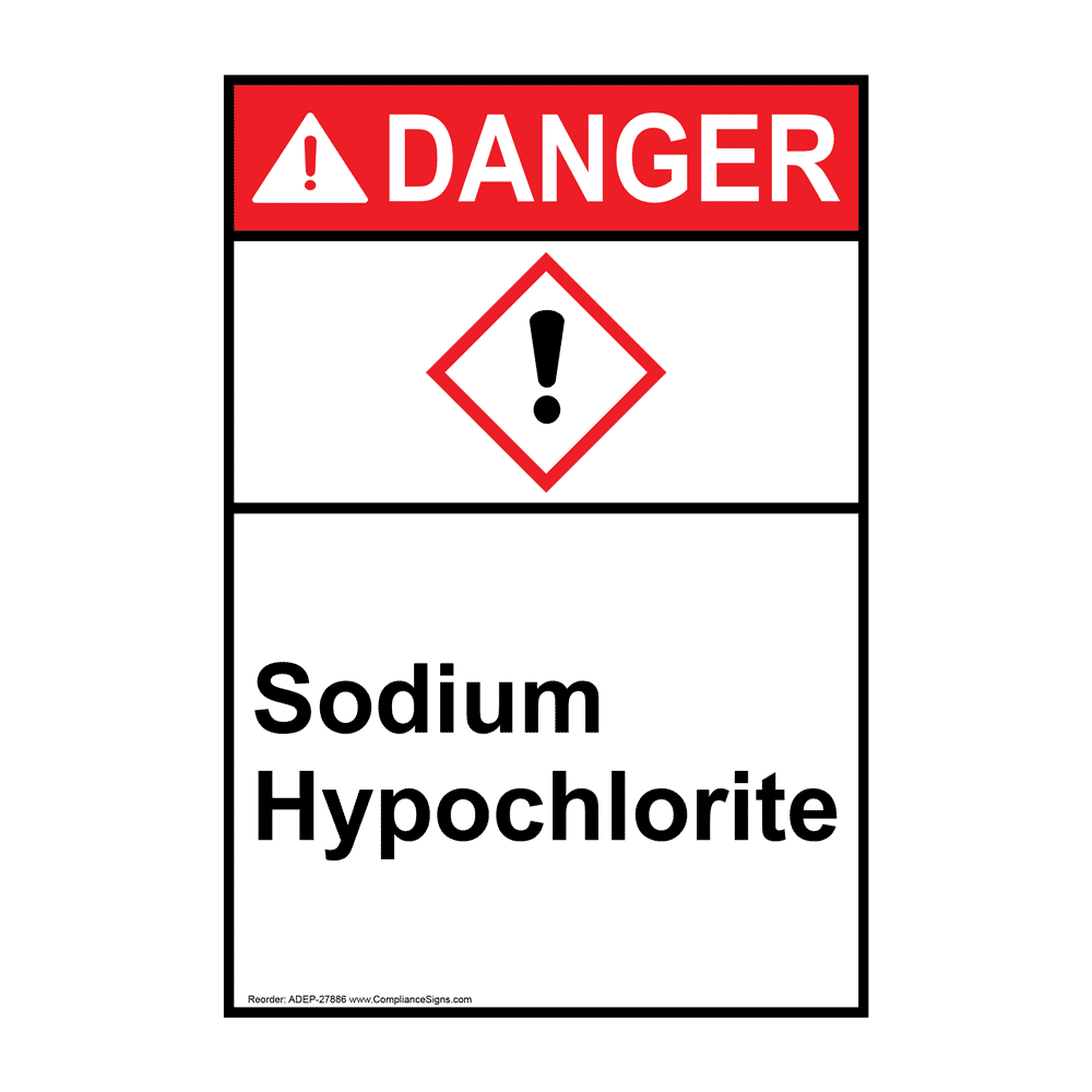 Portrait ANSIGHS DANGER Sodium Hypochlorite Sign ADEP27886 Hazmat