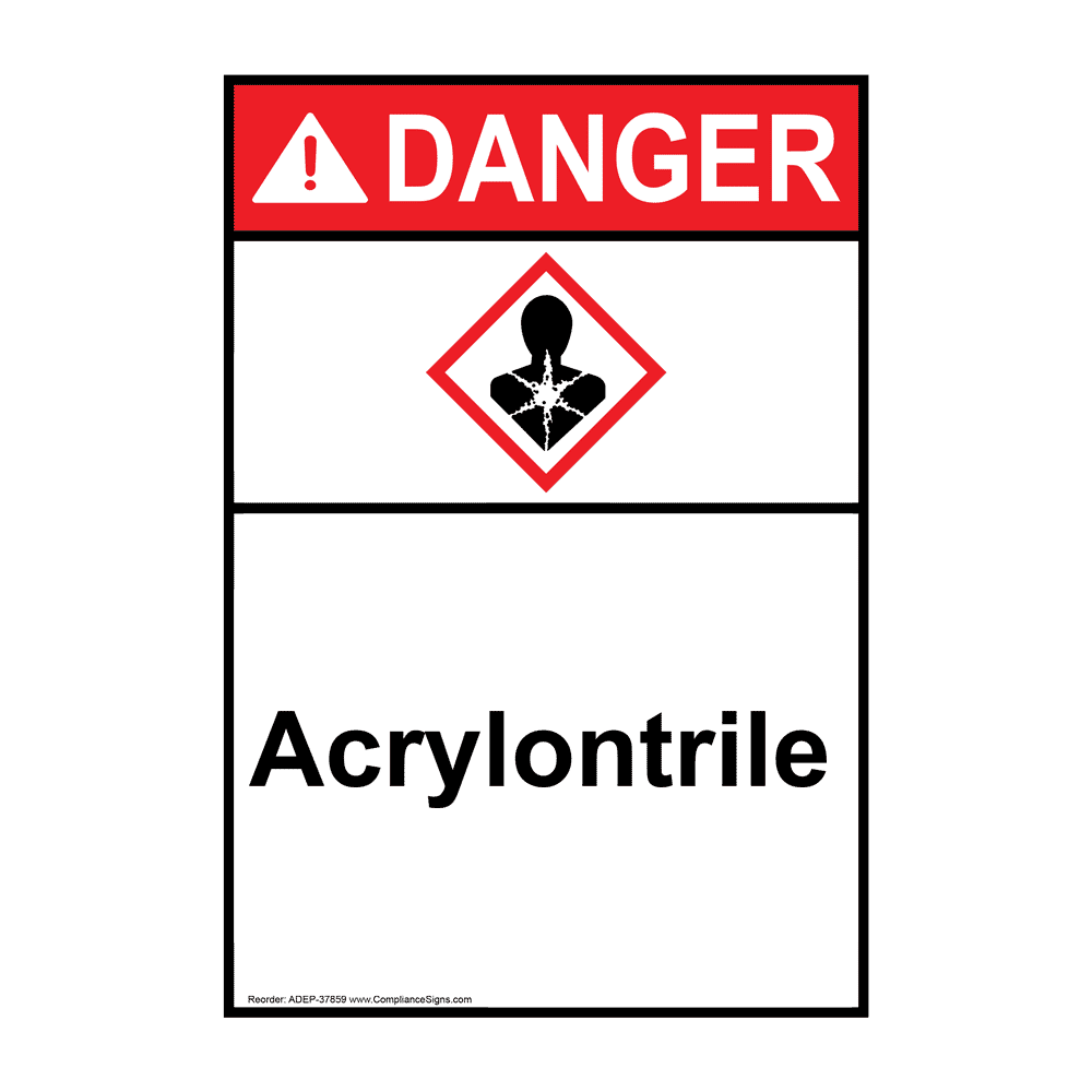 Portrait ANSI DANGER Acrylontrile Sign with GHS Symbol ADEP-37859