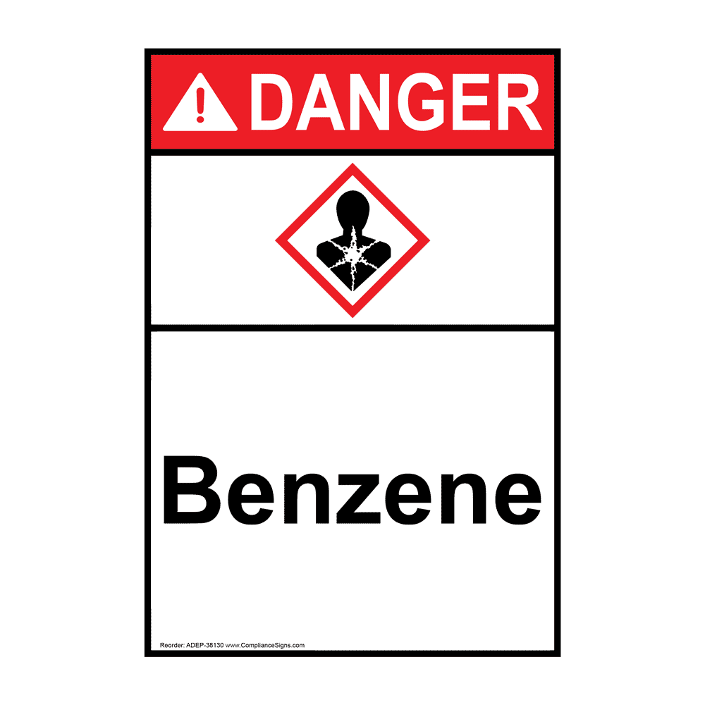 Portrait ANSI DANGER Benzene Sign with GHS Symbol ADEP-38130