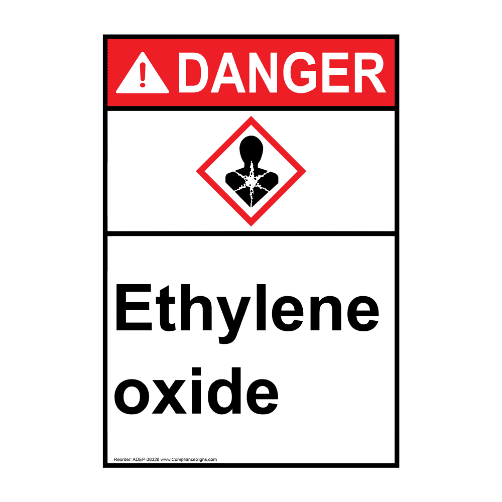 Portrait ANSI DANGER Ethylene oxide Sign with GHS Symbol ADEP-38328