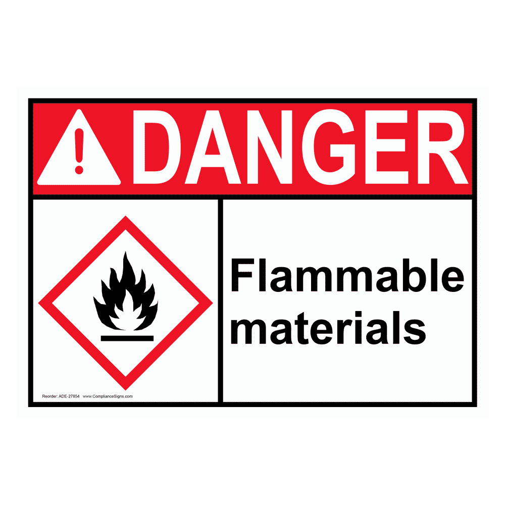 ANSI DANGER Flammable materials Sign with GHS Symbol ADE-27854