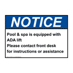 ANSI Pool & Spa Is Equipped With ADA Lift Sign ANE-34674